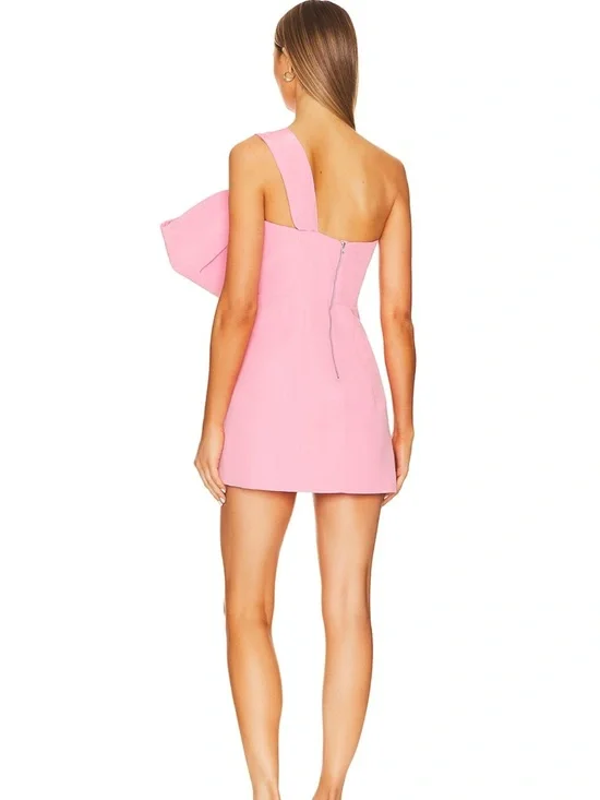 Bardot One-Shoulder Pink Mini Dress with Oversized Bow - Picture 3 of 3